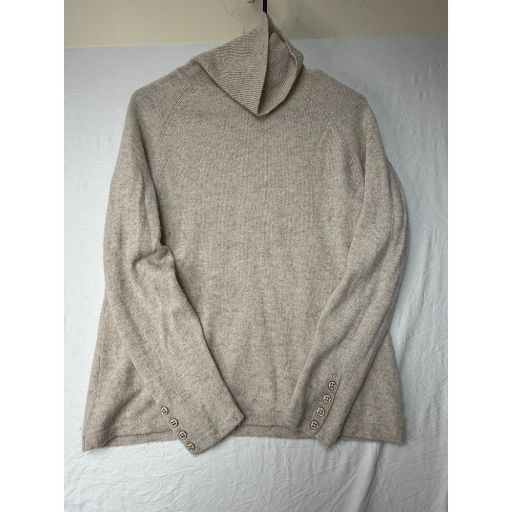 J.McLaughlin Womens 100% Cashmere Turtleneck Sweater Beige Button Cuff Medium